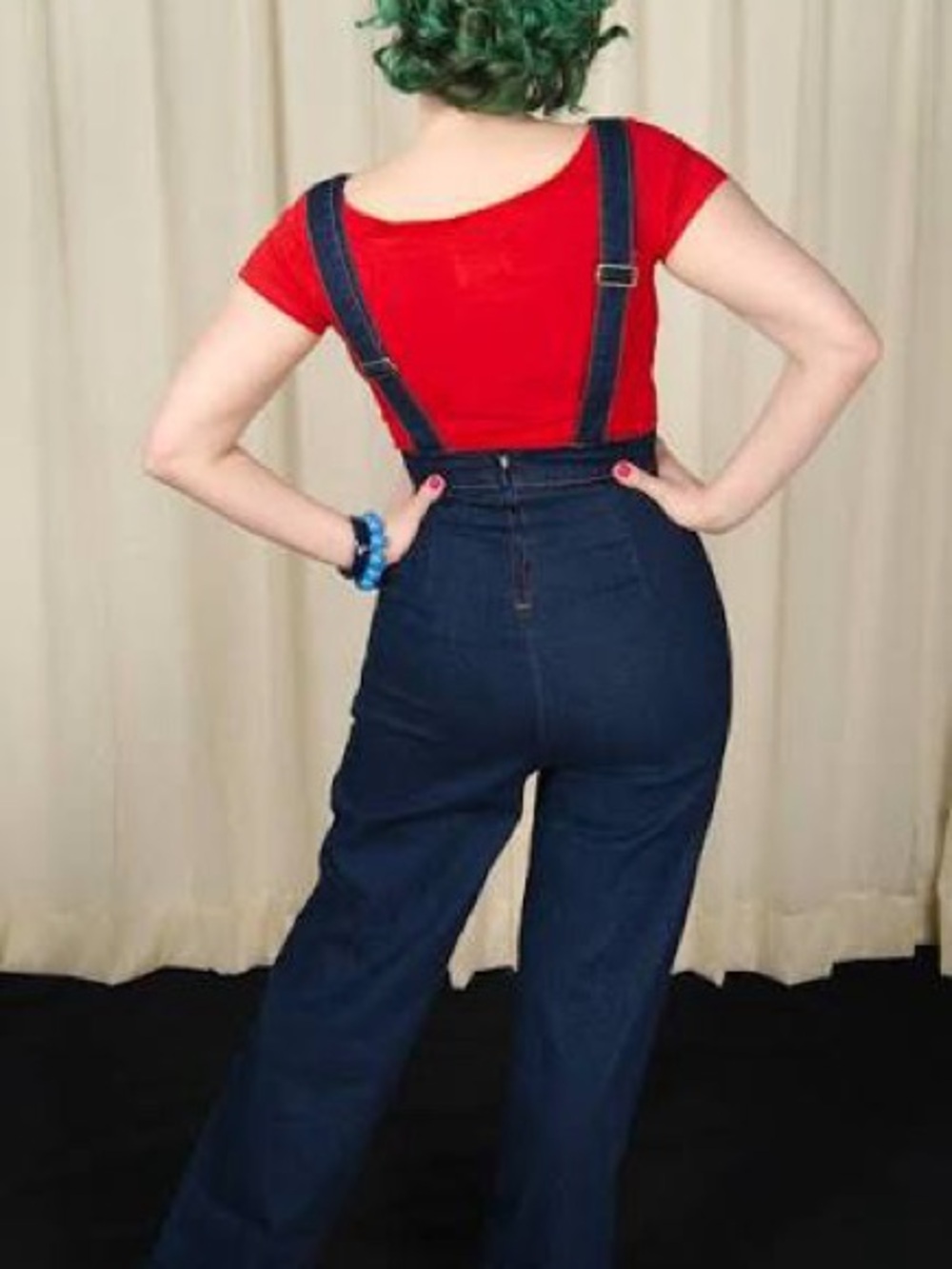 VooDoo Vixen size 6/M/UK10/EU38 heart overalls deep indigo ModCloth Motel NWOT - Picture 2 of 10